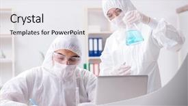  Presentation with lab - Audience pleasing PPT theme consisting of biology respiration - two chemists working backdrop and a sky blue colored foreground