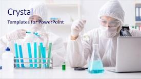  Presentation with lab coats sales - PPT layouts having biology respiration - two chemists working background and a  colored foreground