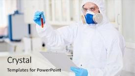  Presentation with taking notes - Theme with biology respiration - waist-up portrait of confident virology background and a light gray colored foreground