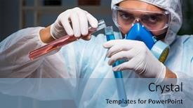  Presentation with scientist - Theme featuring biology respiration - young make scientist working background and a light blue colored foreground