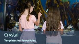  Presentation with fish aquarium - Audience pleasing presentation design consisting of biology seaweed - cute children looking at fish backdrop and a ocean colored foreground