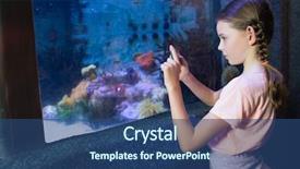  Presentation with fish aquarium - Beautiful PPT theme featuring biology seaweed - cute girl looking at fish backdrop and a ocean colored foreground