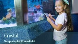  Presentation with fish aquarium - Beautiful slide deck featuring biology seaweed - cute girl looking at fish backdrop and a ocean colored foreground