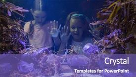  Presentation with biology seaweed - Audience pleasing presentation theme consisting of biology seaweed - cute girls looking at fish backdrop and a violet colored foreground