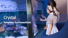  Presentation with fish aquarium - Colorful PPT theme enhanced with biology seaweed - cute siblings looking at fish backdrop and a ocean colored foreground