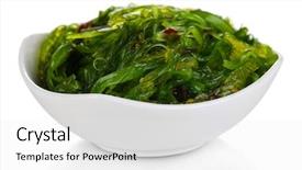  Presentation with bowl - Colorful PPT theme enhanced with biology seaweed - sea kale in bowl close-up backdrop and a white colored foreground