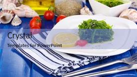  Presentation with sea - Slide set enhanced with biology seaweed - sea kale on plate background and a teal colored foreground