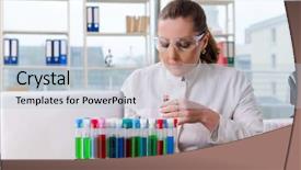  Presentation with chemist - Slide deck with biology smell - female chemist working in medical background and a  colored foreground