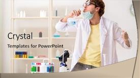  Presentation with tests - Slide deck having biology smell - funny crazy chemist doing experiments background and a  colored foreground