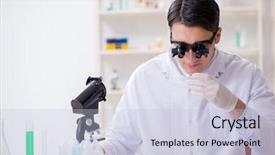  Presentation with chemical - Audience pleasing presentation theme consisting of biology smell - young chemical scientist working backdrop and a  colored foreground