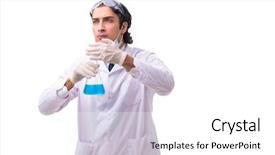  Presentation with chemist - Cool new theme with biology smell - young chemist isolated on white backdrop and a white colored foreground