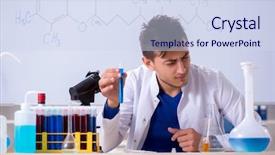  Presentation with chemist - PPT layouts enhanced with biology smell - young chemist sitting background and a sky blue colored foreground