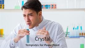  Presentation with chemist - Slide set enhanced with biology smell - young chemist student working background and a  colored foreground