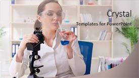  Presentation with smell - Slide set enhanced with biology smell - young female chemist working background and a soft green colored foreground