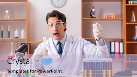  Presentation with lab - PPT theme enhanced with biology smell - young handsome biochemist working background and a  colored foreground