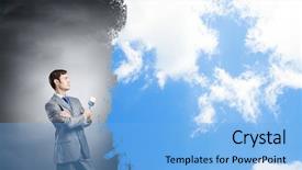  Presentation with biology - PPT layouts featuring biology templtes - young businessman with paint brush background and a light blue colored foreground