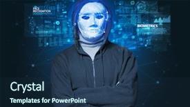  Presentation with face recognition - PPT theme consisting of biomatric - biometric verification - young man background and a ocean colored foreground