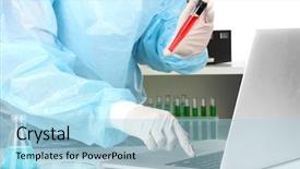  Presentation with biomedical - Beautiful presentation theme featuring biomedical - scientist entering data on laptop backdrop and a light blue colored foreground