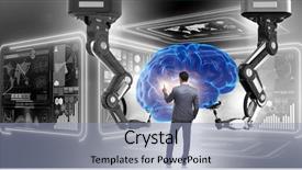  Presentation with biomedical - Beautiful slide set featuring biomedical computer - artificial intelligence concept with businessman backdrop and a light blue colored foreground