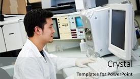  Presentation with electronics laboratory - Beautiful presentation design featuring biomedical electronics - shot of a laboratory technician backdrop and a light gray colored foreground