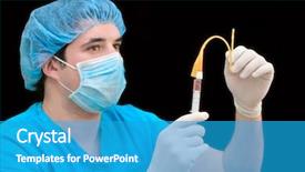  Presentation with biomedical - Slide set consisting of biomedical instruments - doctor holding a syringe background and a teal colored foreground