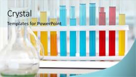  Presentation with flasks - Slides having biomedical instruments - image of flasks with liquids background and a  colored foreground