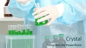  Presentation with biochemistry research laboratory - PPT theme consisting of biomedical instruments - scientist conducting research in laboratory background and a  colored foreground