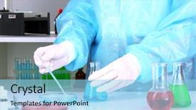  Presentation with research - Amazing PPT theme having biomedical instruments - scientist conducting research in laboratory backdrop and a light blue colored foreground