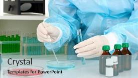  Presentation with research - Presentation having biomedical instruments - scientist conducting research in laboratory background and a  colored foreground