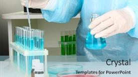  Presentation with biomedical - Slides featuring biomedical instruments - scientist conducting research in laboratory background and a light blue colored foreground