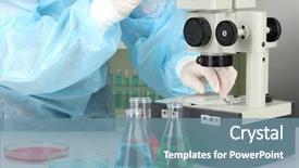  Presentation with biomedical - Presentation design consisting of biomedical instruments - scientist conducting research looking background and a  colored foreground