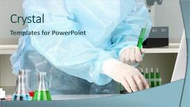  Presentation with cyber stalking computer laptop suffering - Theme featuring biomedical instruments - scientist entering data on laptop background and a  colored foreground