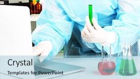  Presentation with data - PPT layouts with biomedical instruments - scientist entering data on laptop background and a  colored foreground