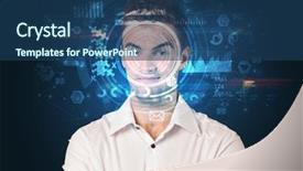  Presentation with facial recognition - Presentation design having biometric identification and facial recognition background and a ocean colored foreground