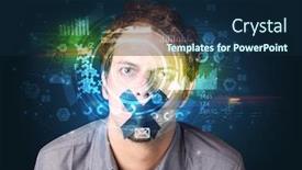  Presentation with facial recognition - Slide set having biometric identification and facial recognition background and a navy blue colored foreground