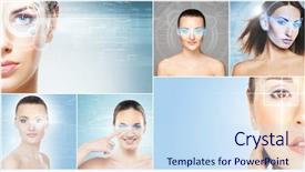  Presentation with laser eye surgery - Theme with biometric scanning technology concept collage background and a sky blue colored foreground