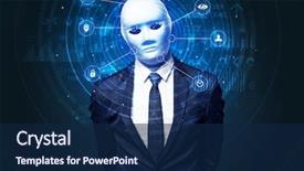  Presentation with facial recognition - Presentation design with biometric technology and artificial intelligence background and a navy blue colored foreground