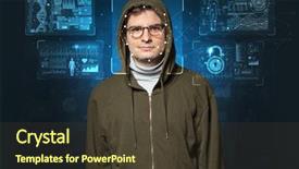  Presentation with face recognition - Slides featuring biometric verification - young man face background and a tawny brown colored foreground