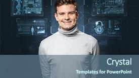  Presentation with face recognition - Amazing slide deck having biometric verification - young man face backdrop and a ocean colored foreground