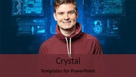  Presentation with face recognition - Beautiful theme featuring biometric verification - young man face backdrop and a  colored foreground