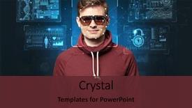  Presentation with face recognition - Presentation featuring biometric verification - young man face background and a  colored foreground