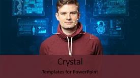  Presentation with face recognition - PPT theme featuring biometric verification - young man face background and a  colored foreground