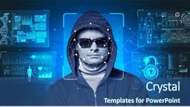  Presentation with face recognition - PPT theme having biometric verification - young man face background and a ocean colored foreground