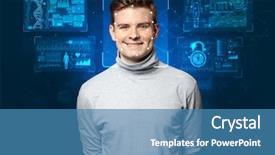  Presentation with face recognition - Presentation theme enhanced with biometric verification - young man face background and a teal colored foreground