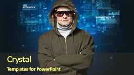  Presentation with recognition - Beautiful slides featuring biometric verification - young man face backdrop and a tawny brown colored foreground