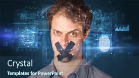  Presentation with fingerprint - Beautiful slide set featuring biometric verification - face and fingerprint detection concept backdrop and a ocean colored foreground