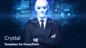  Presentation with face recognition - Colorful PPT theme enhanced with biometric verification face recognition with several points backdrop and a navy blue colored foreground
