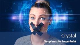  Presentation with high technology - Amazing PPT layouts having biometric-verification-woman-face-detection backdrop and a ocean colored foreground