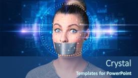  Presentation with high technology - Amazing PPT theme having biometric-verification-woman-face-detection backdrop and a ocean colored foreground