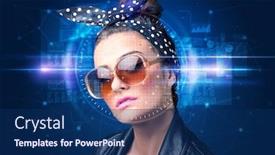  Presentation with high technology - Theme with biometric-verification-woman-face-detection background and a navy blue colored foreground